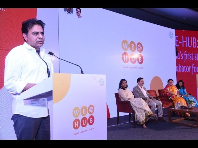 Minister KT Rama Rao addressing the gathering at the launch of WE-HUB