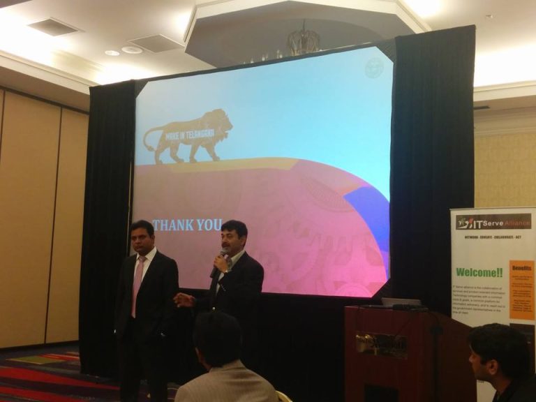 IT Minister KT Rama Rao addressing the ITServe Alliance meeting @ Marriott Hotel, Dallas, TX
