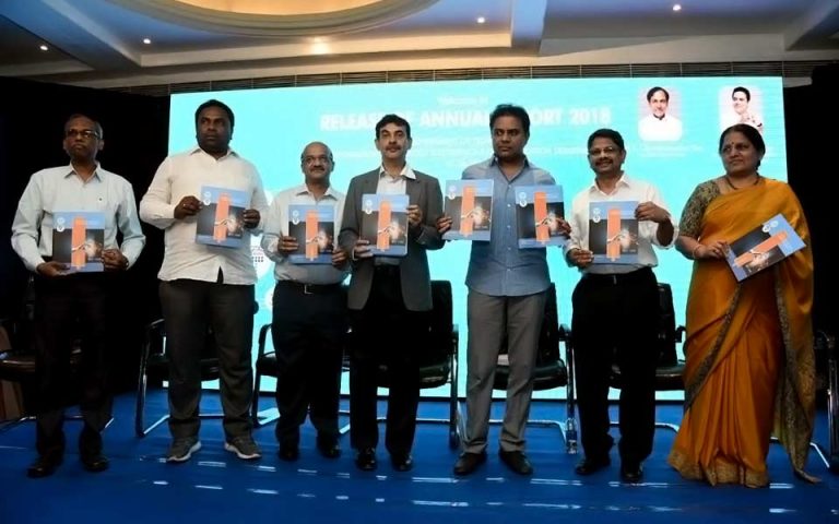 Minister KT Rama Rao addressing after the launch of IT Dept's Annual Report.