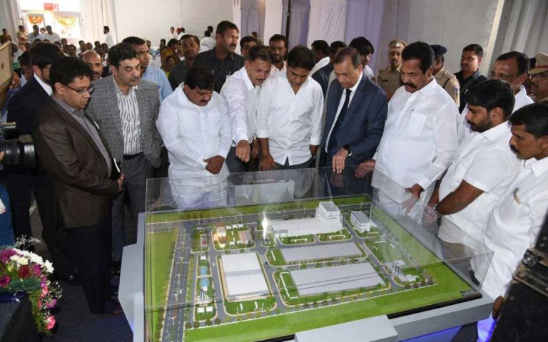 Ministers Sri KTR, Sri Patnam Mahendar Reddy laid foundation for Himachal Futuristic Communication Ltd Optical Fiber Plant at E-City, Hyderabad