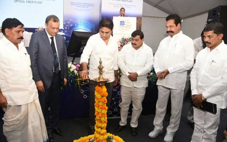 Ministers Sri KTR, Sri Patnam Mahendar Reddy laid foundation for Himachal Futuristic Communication Ltd Optical Fiber Plant at E-City, Hyderabad