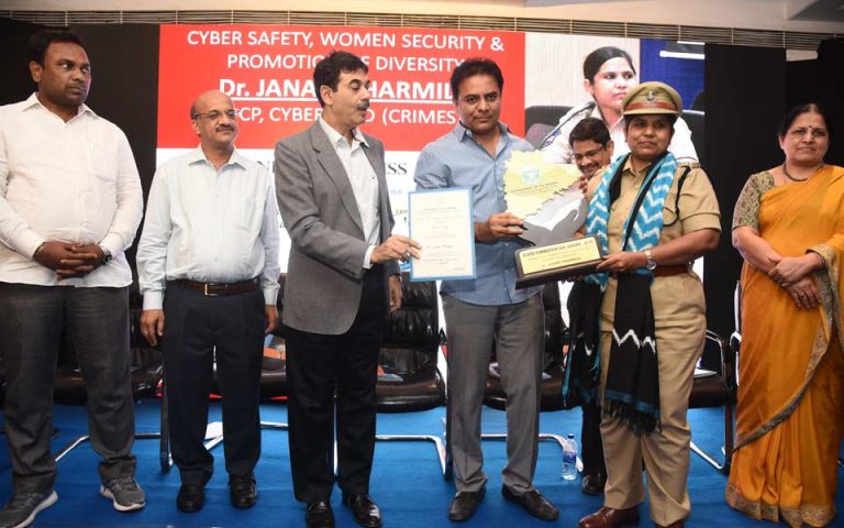 Minister KT Rama Rao presents the State Formation Day awards.