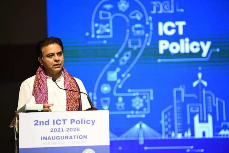IT Minister Sri KTR inaugurated the 2nd ICT Policy 2021-26 in the presence of NASSCOM Chairperson Rekha M Menon, Principal Secretary Jayesh Ranjan, U.S. Consulate General Hyderabad Joel Reifman & HoDs of ITE&C Dept in Hyd.
