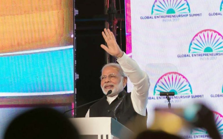 IT Minister K.T. Rama Rao addresses during Global Entrepreneurship Summit (GES) 2017 in Hyderabad on Nov 29, 2017.