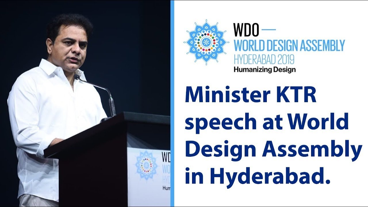 Minister KTR speaking at World Design Assembly hosted by Hyderabad Design Week in Hyderabad.