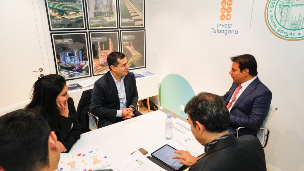 MD-Partner-Shailendra-J-Singh-and-Public-Policy-Chief-Shweta-Rajpal-Kohli-of-Sequoia-India-Southeast-Asia-met-Minister-KTR-at-Telangana-Pavilion